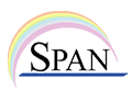 スパンのロゴマーク。半円の虹の下に英字でSPAN。文字の下には海をイメージした青い直線。